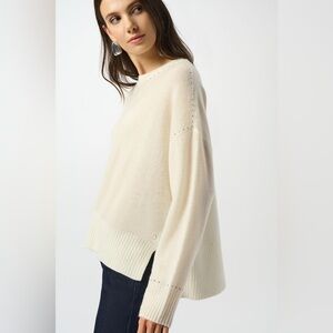$320 NWT Joseph Ribkoff Cashmere Crew Neck Top with Stud Detailing Sweater Med